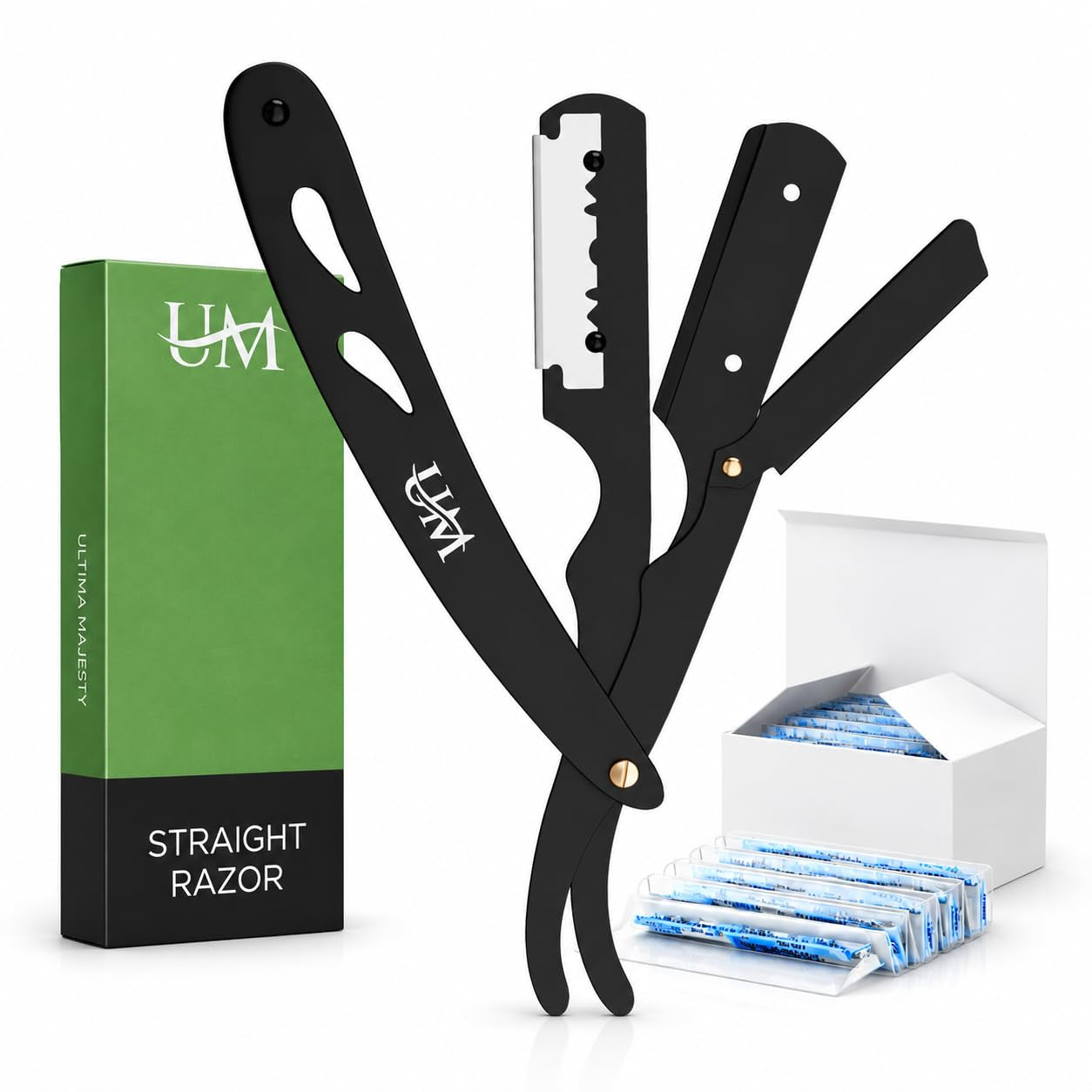 Straight Edge Razor Professional Barber Shaving Razor Kit with 10 Replaceable Single Edge Blades