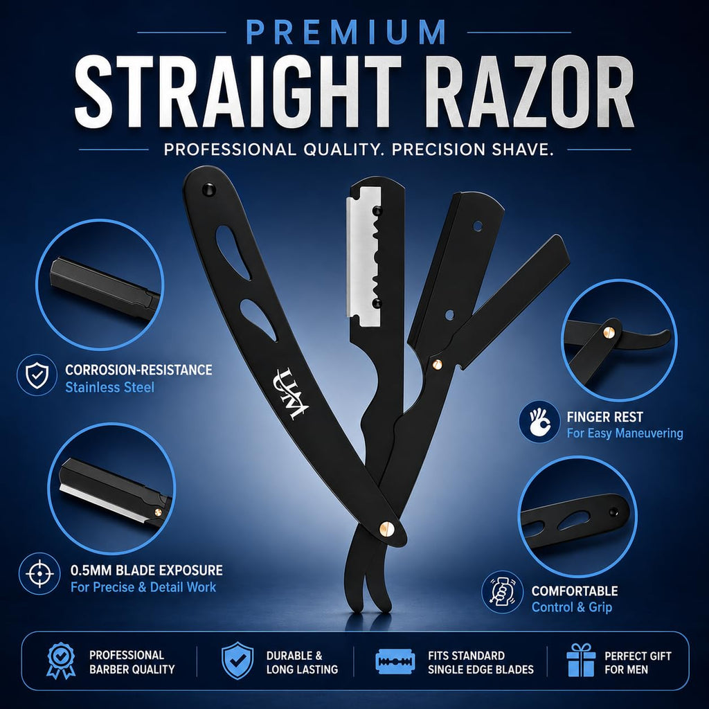 Straight Edge Razor Professional Barber Shaving Razor Kit with 10 Replaceable Single Edge Blades