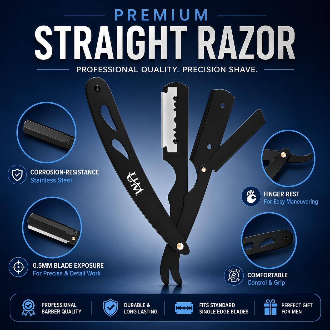 Straight Edge Razor Professional Barber Shaving Razor Kit with 10 Replaceable Single Edge Blades