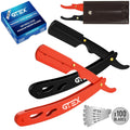 2 Straight Razor for Men (Red Black), 100  Premium Blades (Japanese Steel) - 2Pack Straight Edge Razor 100 Platinum Razor Blade - Navajas Para Barbero - Barber Razor for Men, Beard Razors