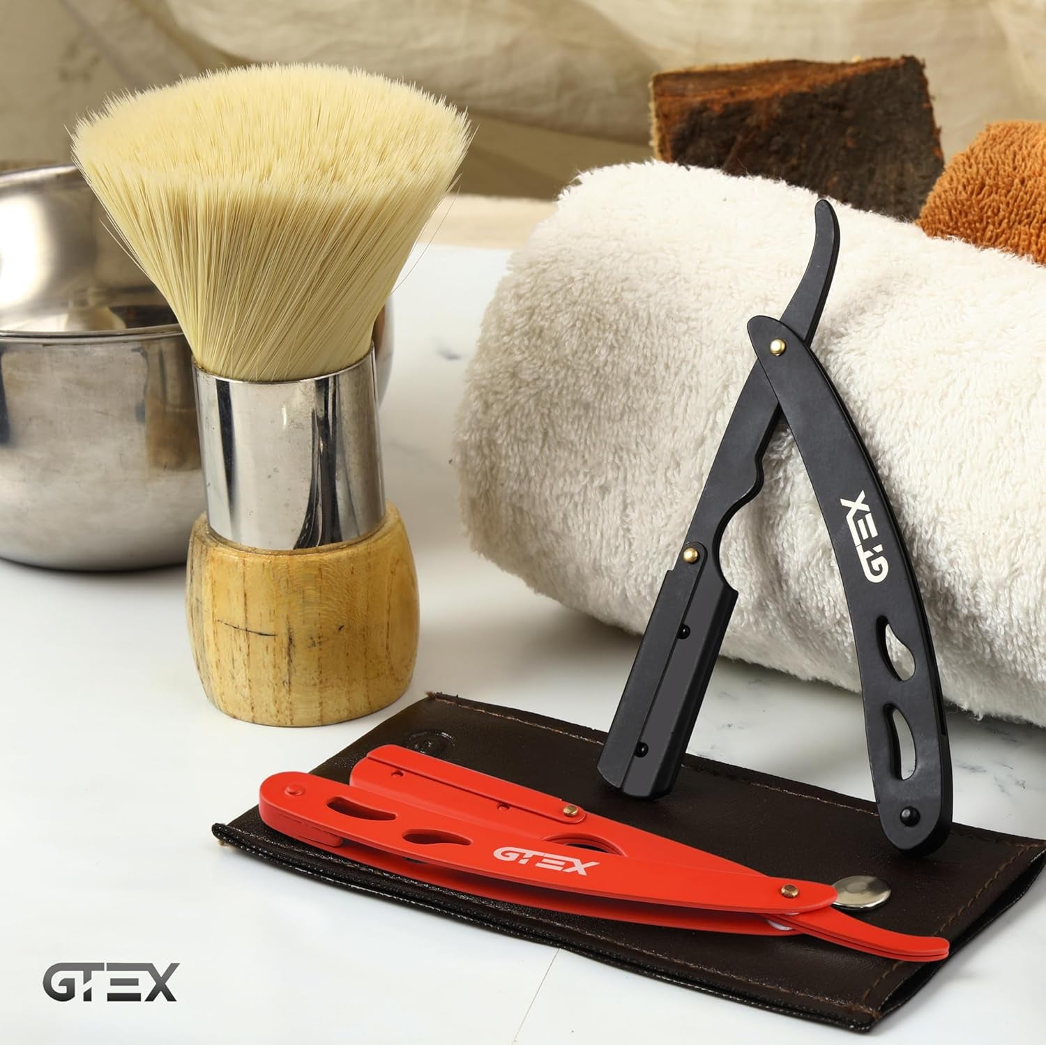 2 Straight Razor for Men (Red Black), 100  Premium Blades (Japanese Steel) - 2Pack Straight Edge Razor 100 Platinum Razor Blade - Navajas Para Barbero - Barber Razor for Men, Beard Razors