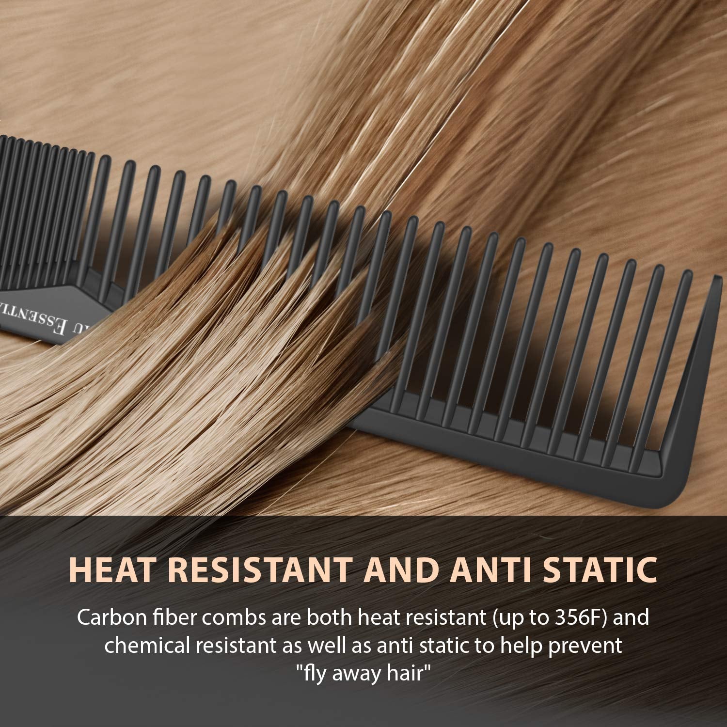 Professional 7 Inch Black Carbon Fiber anti Static Chemical and Heat Resistant Comb for All Hair Types | Fine and Wide Tooth Comb for Men and Women