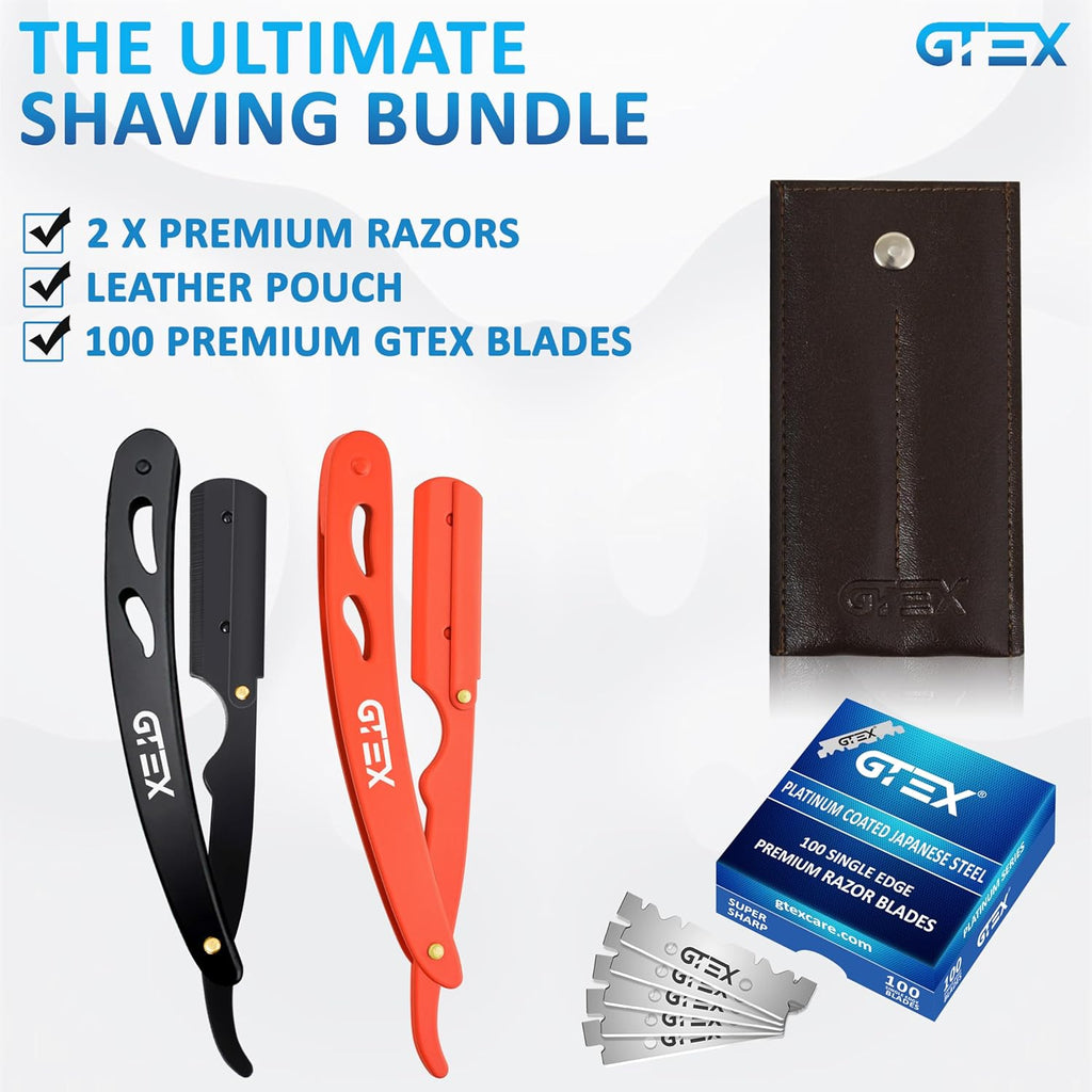 2 Straight Razor for Men (Red Black), 100  Premium Blades (Japanese Steel) - 2Pack Straight Edge Razor 100 Platinum Razor Blade - Navajas Para Barbero - Barber Razor for Men, Beard Razors