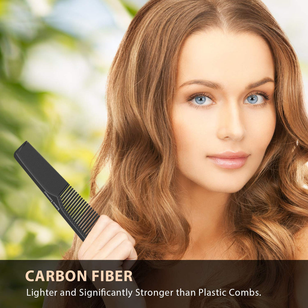 Professional 7 Inch Black Carbon Fiber anti Static Chemical and Heat Resistant Comb for All Hair Types | Fine and Wide Tooth Comb for Men and Women